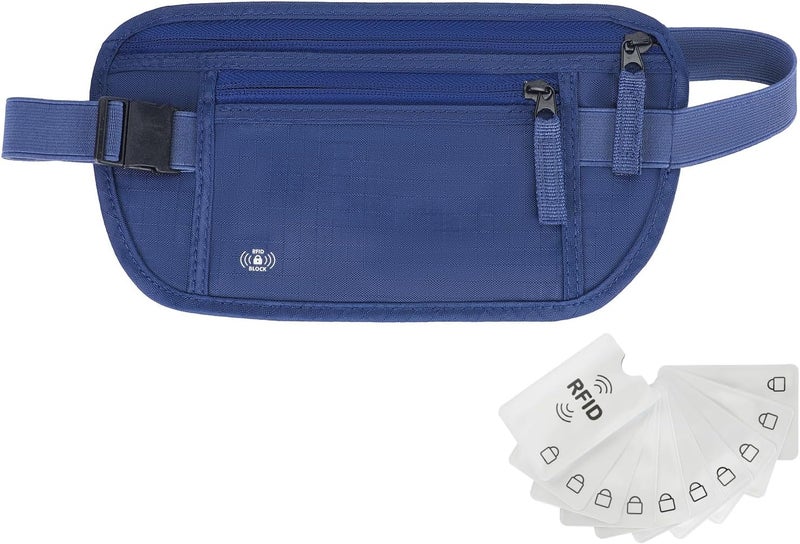 Tpiuop Money Belt For Travel Women Men Hidden Rfid Passport Holder For Travel (Dark Blue) - Image 1